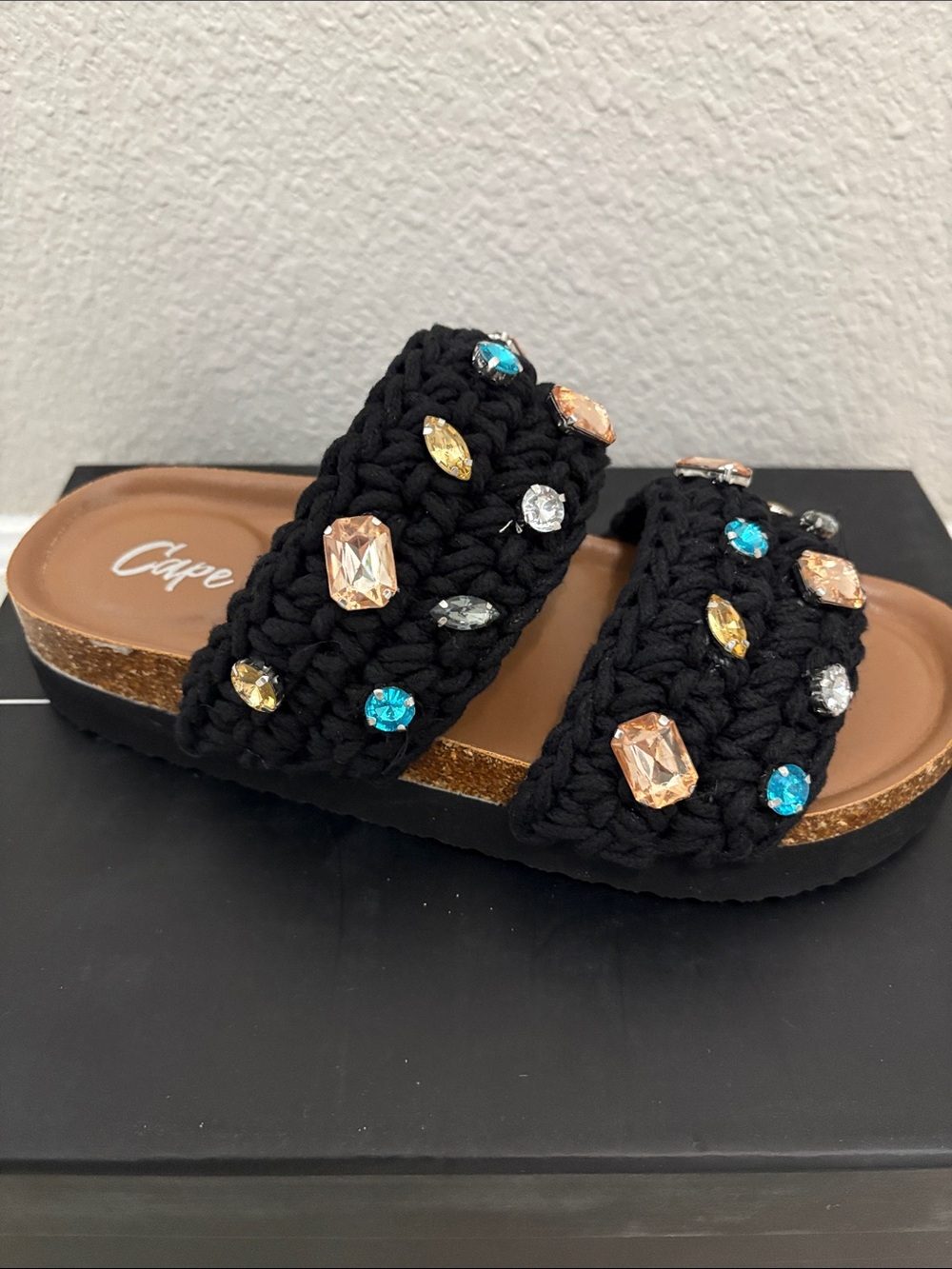 Braided Slide Sandals with Gemstones